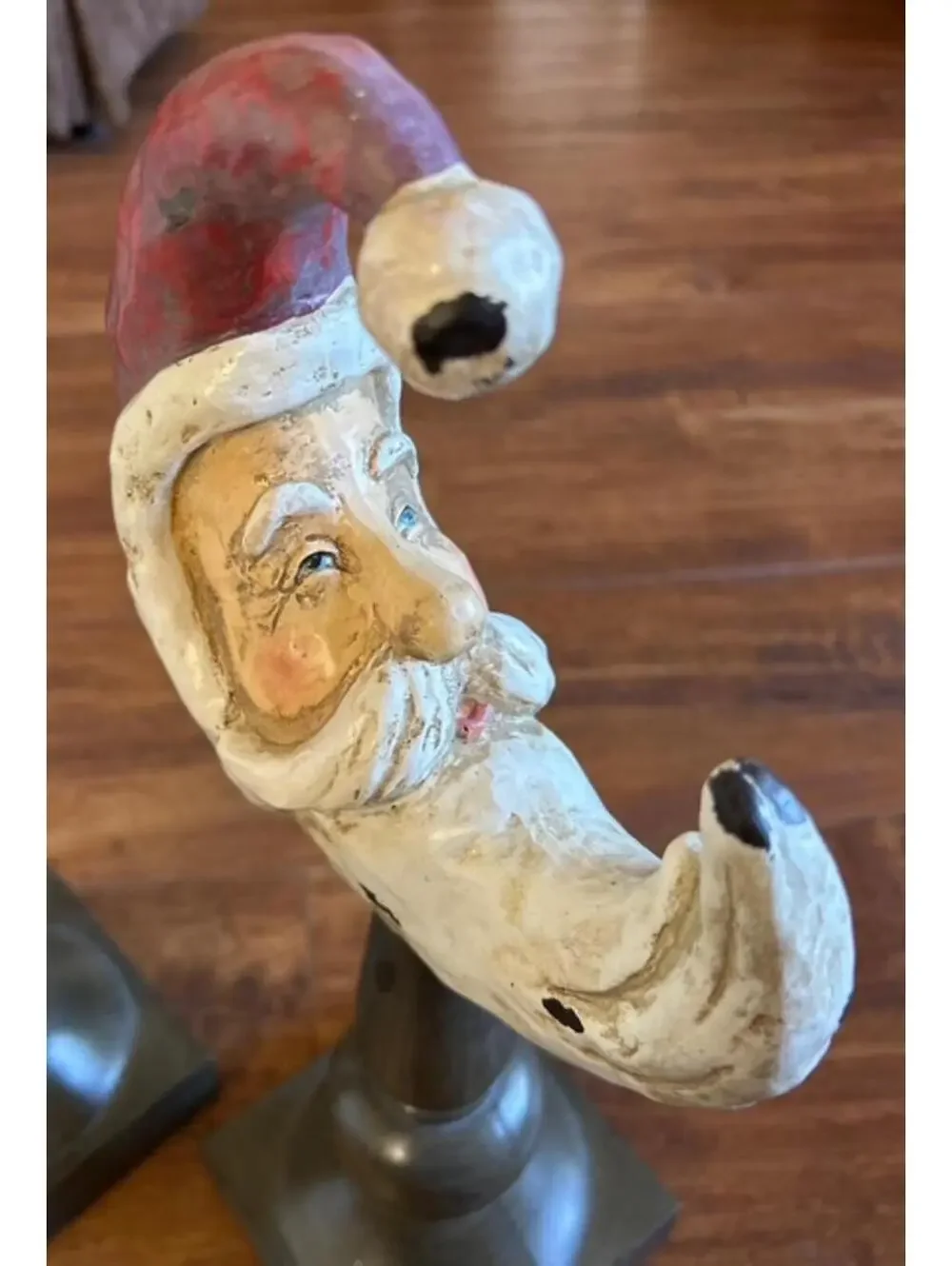 Pair of Santa Claus Decorative Figurines on Pedestal Stands